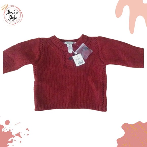 BONPOINT Red Pullover ButtonUp Longsleeve Sweater